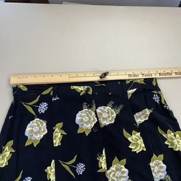 Vtg Sag Harbor Skirt Large Black Green Floral Button Front Midi Fairy Grunge Y2K - Picture 5 of 10